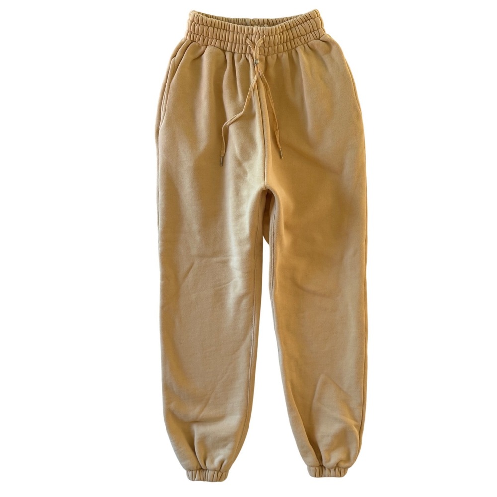 FRANKIE SHOP Pale Yellow 100% Cotton Sweatpants Joggers Elastic Waist Size Small